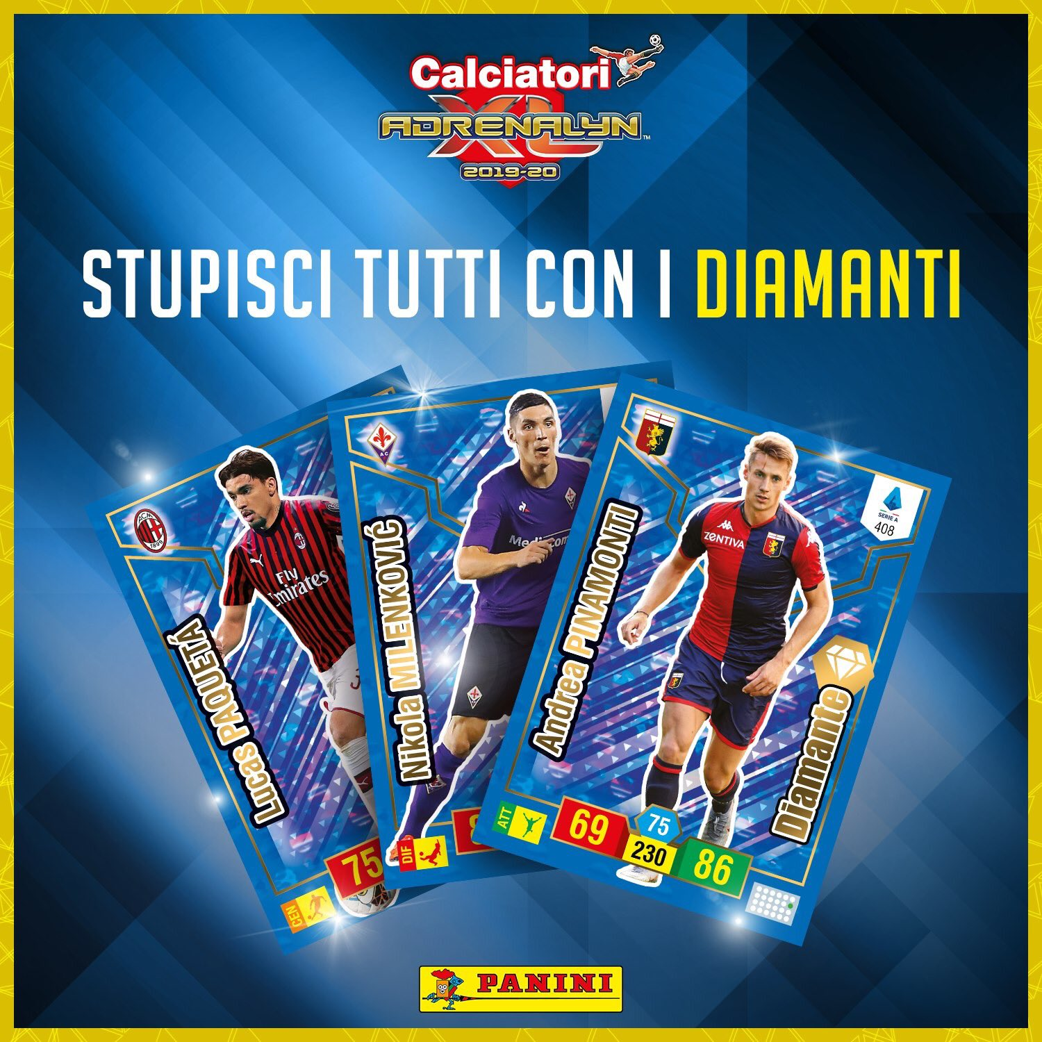 PANINI ADRENALYN XL CALCIATORI 2019-20 ANNONCE TWITTER CARTES DIAMANTE