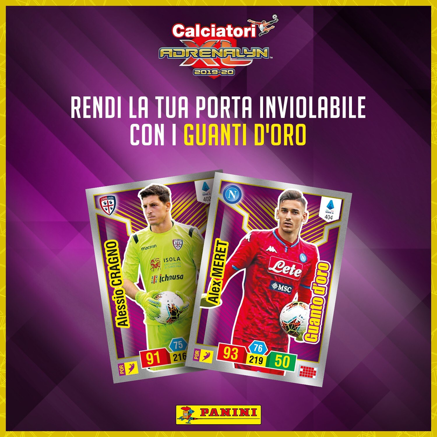 PANINI ADRENALYN XL CALCIATORI 2019-20 ANNONCE TWITTER CARTES GUANTI DORO