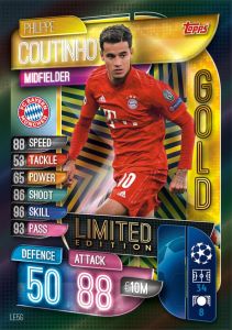 TOPPS MATCH ATTAX CHAMPIONS LEAGUE 2019-20 EXTRA UK LIMITED EDITION COUTINHO GOLD
