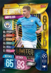 TOPPS CHAMPIONS LEAGUE 2019-20 EXTRA UK LIMITED EDITION DE BRUYNE GOLD