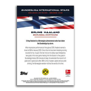 BUNDESLIGA INTERNATIONAL STARS 2019-20 SERIES ONE CARTE HAALAND VERSO