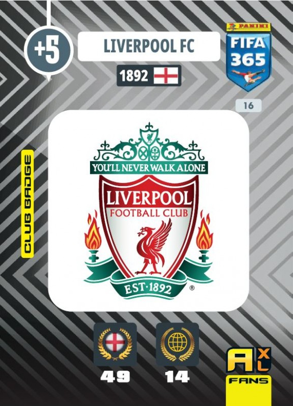 PANINI ADRENALYN XL FIFA 365 2021 16 LOGO LIVERPOOL