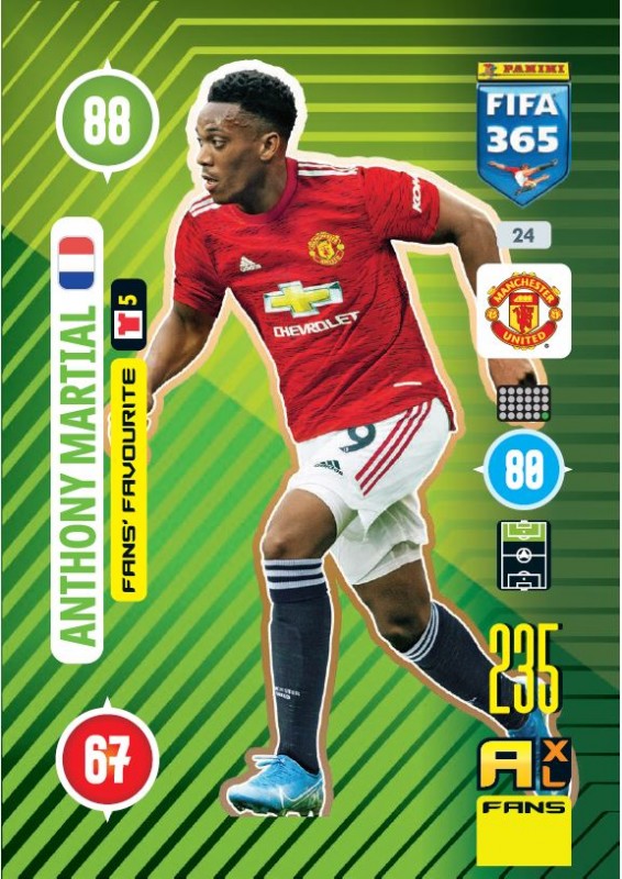 PANINI ADRENALYN XL FIFA 365 2021 24 FANS FAVOURITE ANTHONY MARTIAL MANCHESTER