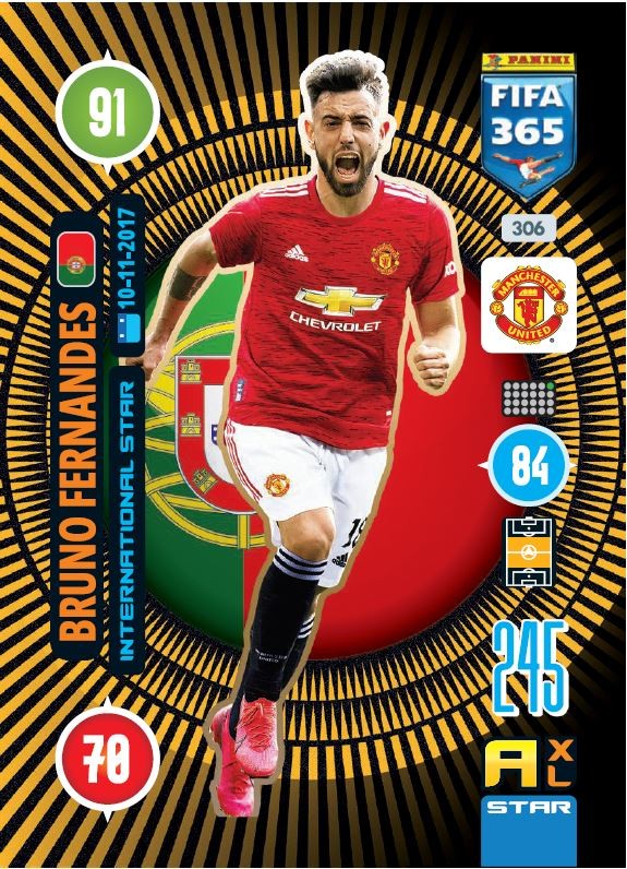 PANINI ADRENALYN XL FIFA 365 2021 306 INTERNATIONAL STAR BRUNO FERNANDES MANCHESTER