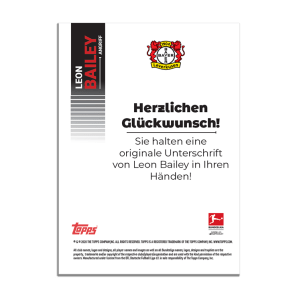 TOPPS ON DEMAND BUNDESLIGA SERIE 2 CARTE BAILEY VERSO