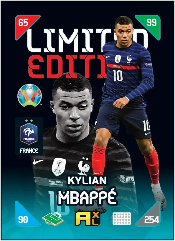PANINI ADRENALYN XL EURO 2020 KICKOFF 2021 CARTE LIMITED EDITION MBAPPE