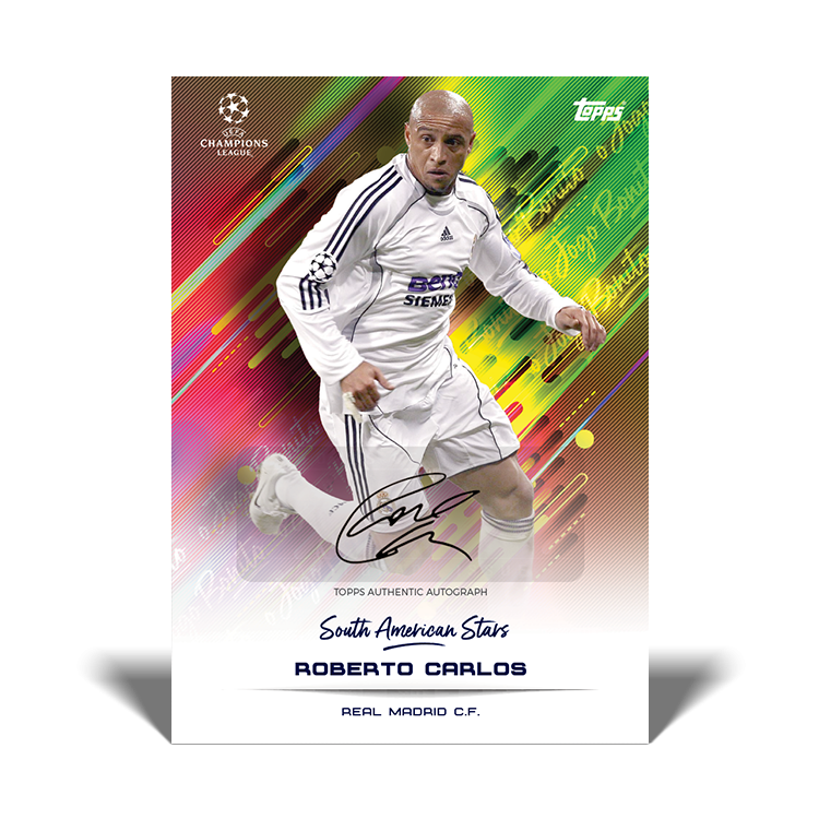 TOPPS DESIGNED BY ROBERTO FIRMINO CARTE SOUTH AMERICAN STARS AUTOGRAPH ROBERTO CARLOS