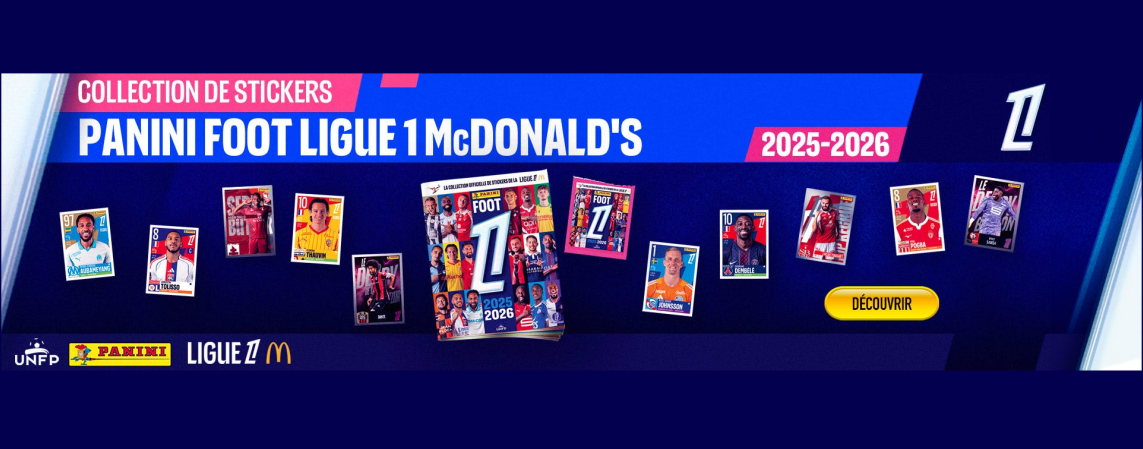 Panini Foot 2024-2025 Ligue 1 McDonald's – Caja Metálica Con 12 Sobres Y 84 Pegatinas, Edición 50 Aniversario Con 20 Leyendas, Colección Oficial